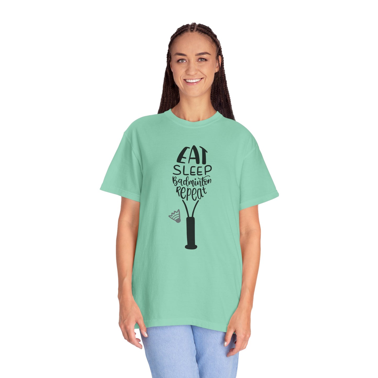 Eat Sleep Badminton Repeat Stay Active Motivation Tee Winning Attitude Sports Dedication Shuttlecock Addiction Unisex Heavy Cotton T-Shirt
