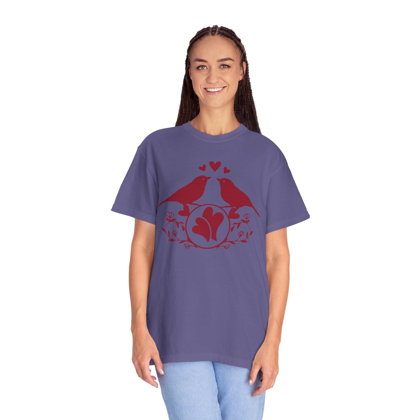Romantic Love Birds Monogram Boundless Love Affection Lover’s Tee Infinite Bliss Butterfly Kisses Evergreen Romance Unisex Heavy Cotton T-Shirt