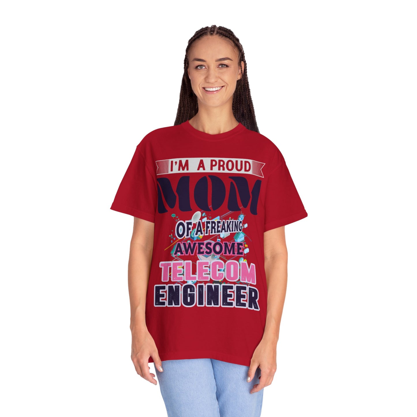 Proud Mom Telecom Engineer Mobile Technology Signal Processing Digital Communication Radio Frequencies Unisex Heavy Cotton T-Shirt