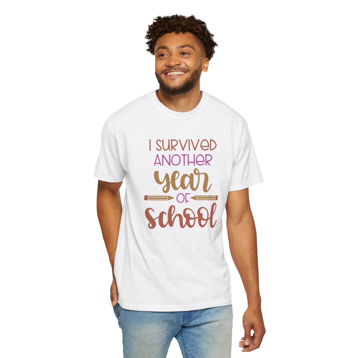 I Survived Another Year Of School Action Goal Setting Achievement Tee Self-Improvement Motivation Unisex Heavy Cotton T-Shirt