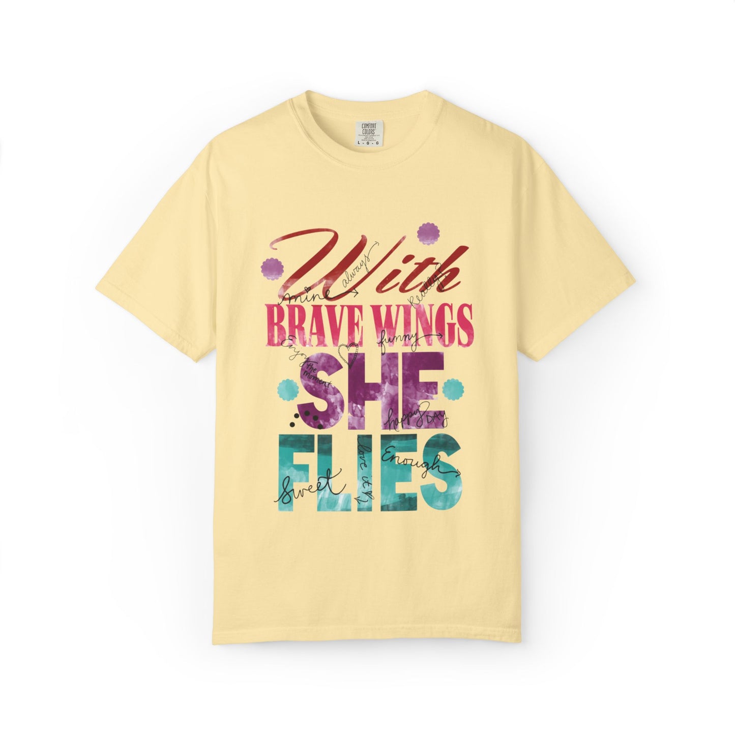 With Brave Wings She Flies Encouragement Self-belief Tee Moral Support Hopefulness Positivity High Achievements Unisex Heavy Cotton T-Shirt