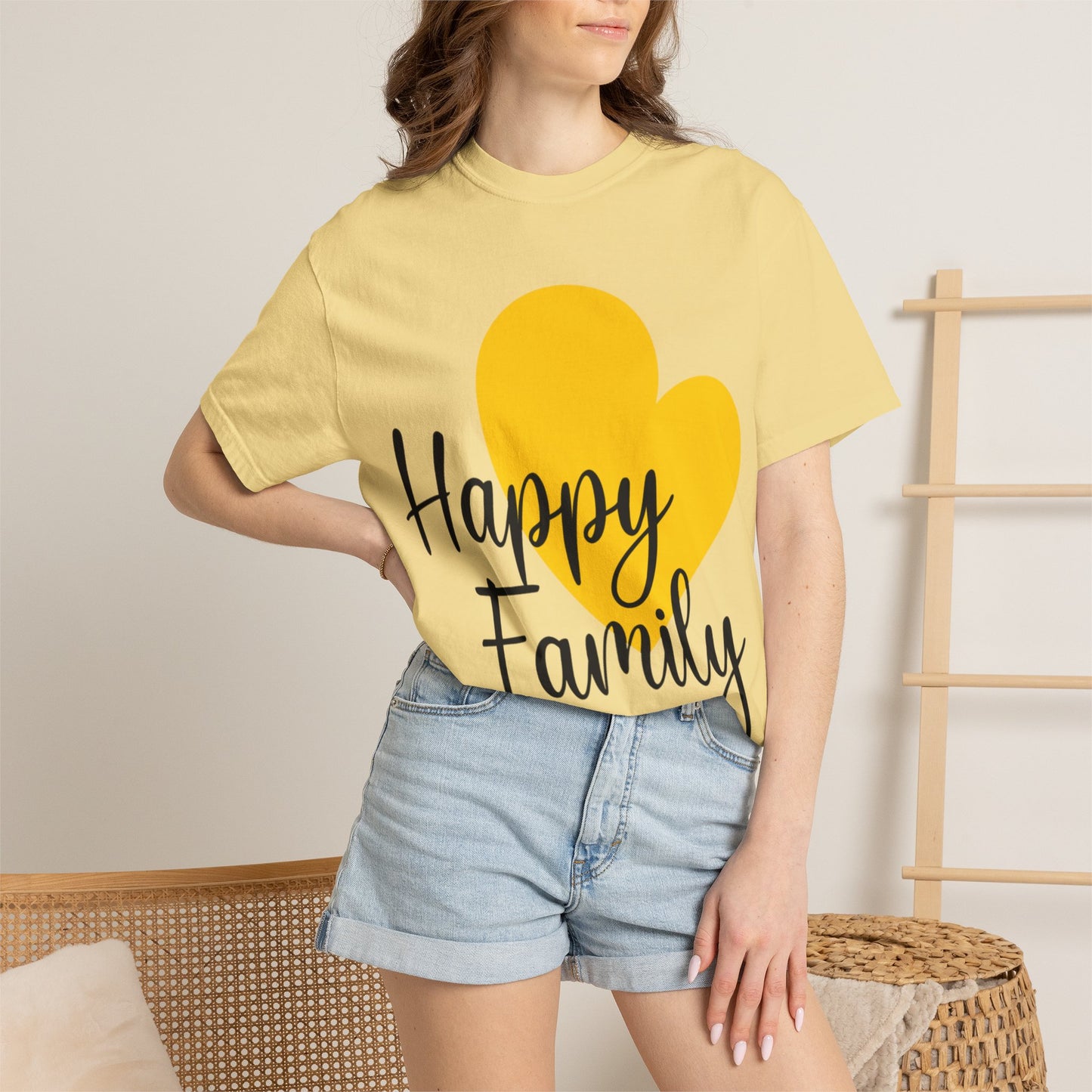 Happy Family Peaceful Paradise Tee Cherished Space Heartfelt Haven Unisex Heavy Cotton T-Shirt
