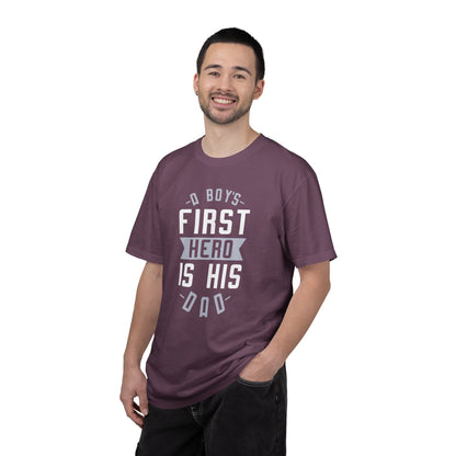 Cute A Boys First Hero Is His Dad Role Model Loving Father Fatherhood Heroic Dad Unisex Heavy Cotton T-Shirt