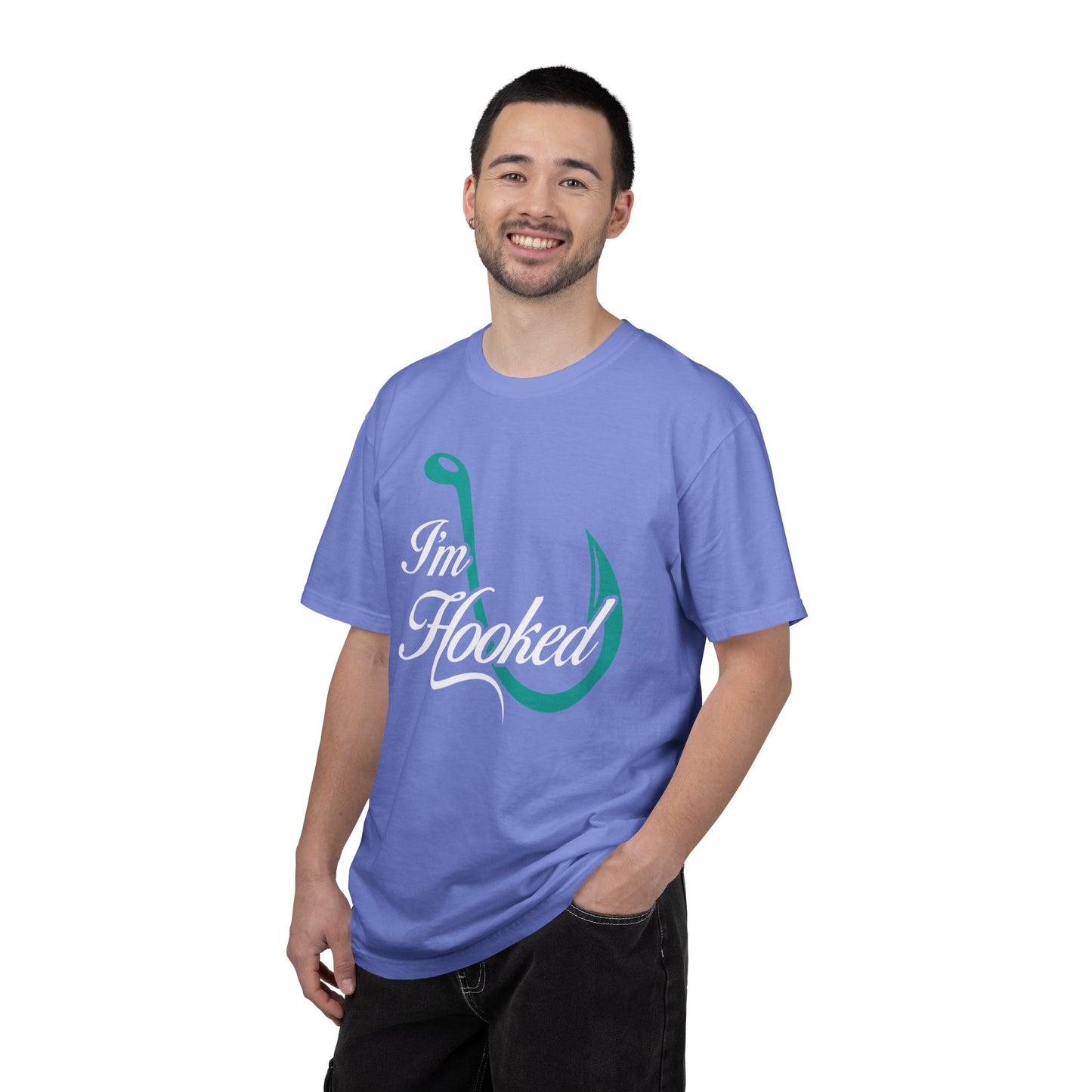 Funny I’m Hooked Rod and Reel Tackle Box Catch Of The Day Sarcastic Fishing Adventure Unisex Heavy Cotton T-Shirt