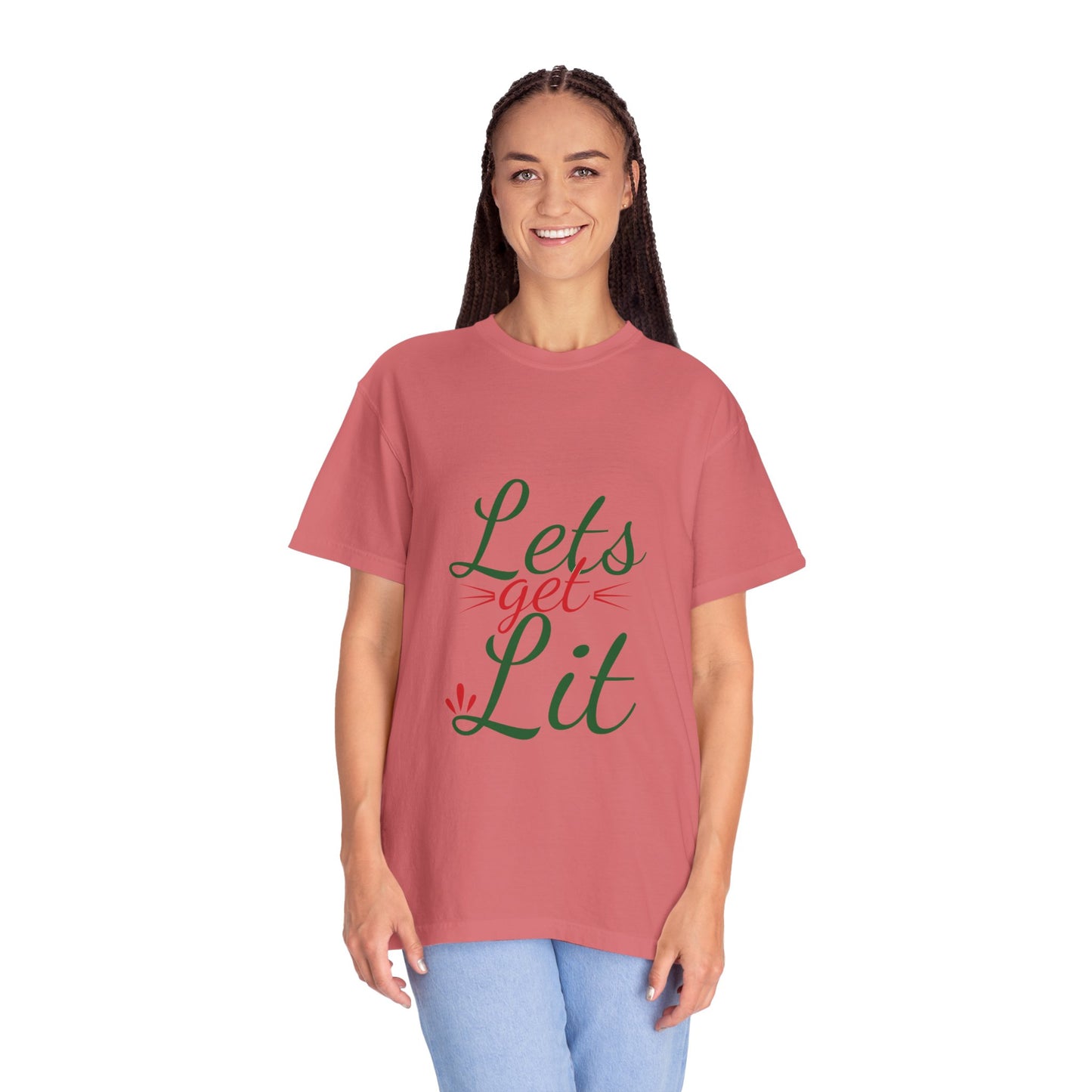 Let’s Get Lit Sparkly Bows Merry Christmas New Year Celebration Festive Season Xmas Tree Fireworks Unisex Heavy Cotton T-Shirt