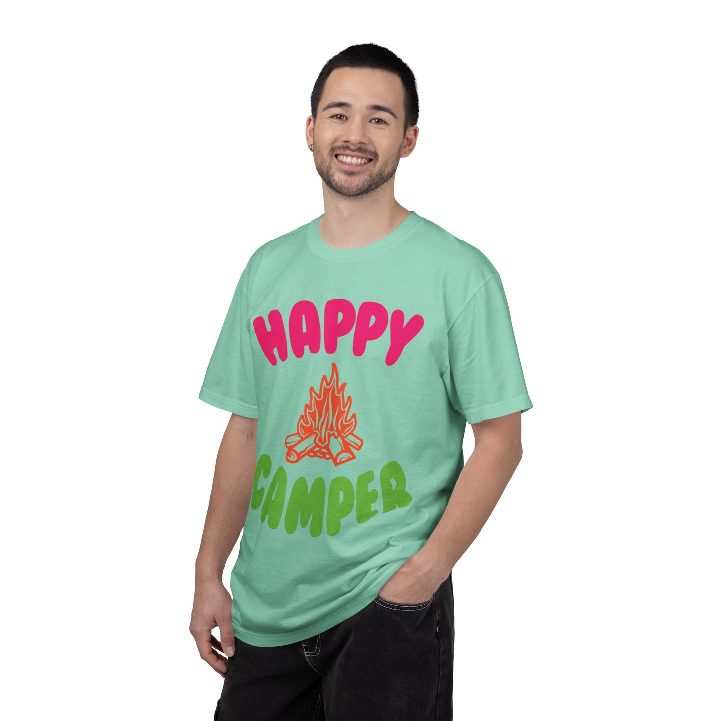 Happy Camper Freedom Fighter Adventure Lovers Tee Nature Exploration Bonfire Travel Van Unisex Heavy Cotton T-Shirt