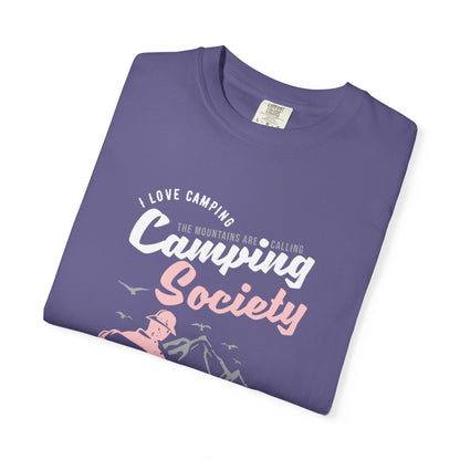 Funny Camping Society I Love Camping Enthusiastic Traveler Sarcastic Adventure Birds In The Mountains Unisex Heavy Cotton T-Shirt