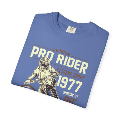 Vintage Reunion Pro Rider Extreme Sport 1977 Free Style Retro Bicycle Two Wheeled Adventure Unisex Heavy Cotton T-Shirt