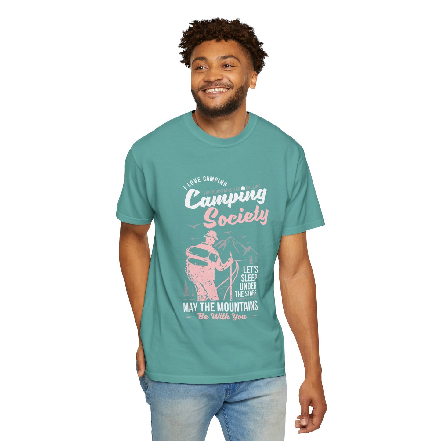 Funny Camping Society I Love Camping Enthusiastic Traveler Sarcastic Adventure Birds In The Mountains Unisex Heavy Cotton T-Shirt