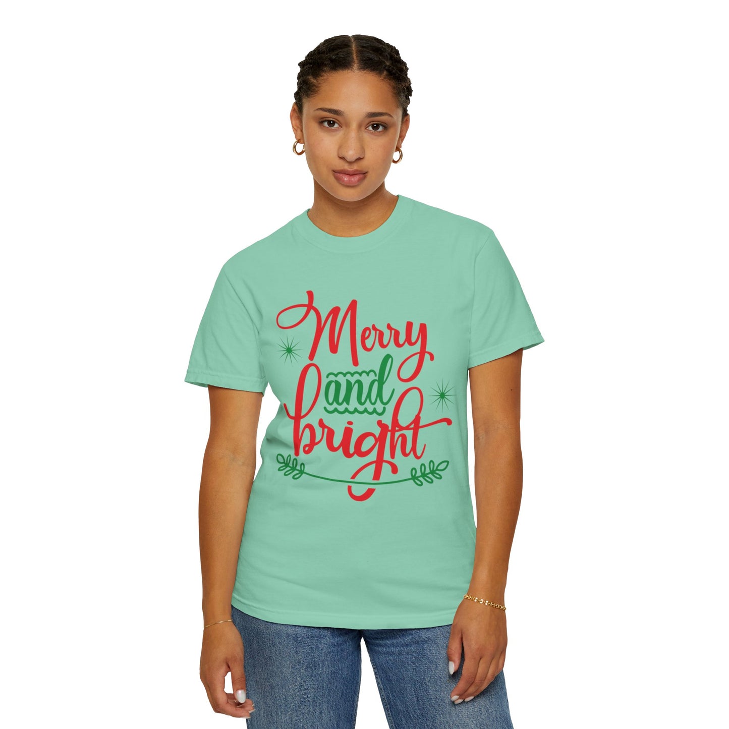 Cheerful Merry & Bright Joyful Christmas Time Christmas Lights Merry Christmas Jesus Birth Unisex Heavy Cotton T-Shirt