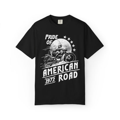 Vintage Pride Of The American Road 1973 Nostalgic Trendy Tee Motorcycle Classic Ride Legendary Bike Unisex Heavy Cotton T-Shirt