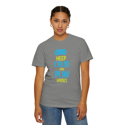 Funny Keep Calm And Play Games Pro Gamer Skills Gaming Mindset Sarcastic Gameplay Optimization Unisex Heavy Cotton T-Shirt