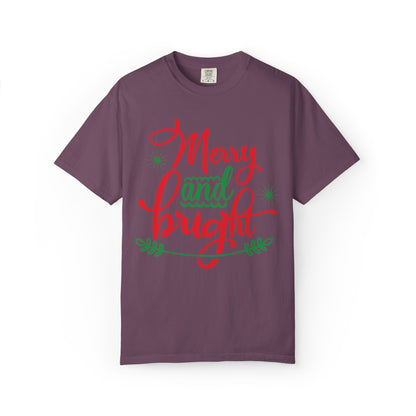 Cheerful Merry & Bright Joyful Christmas Time Christmas Lights Merry Christmas Jesus Birth Unisex Heavy Cotton T-Shirt