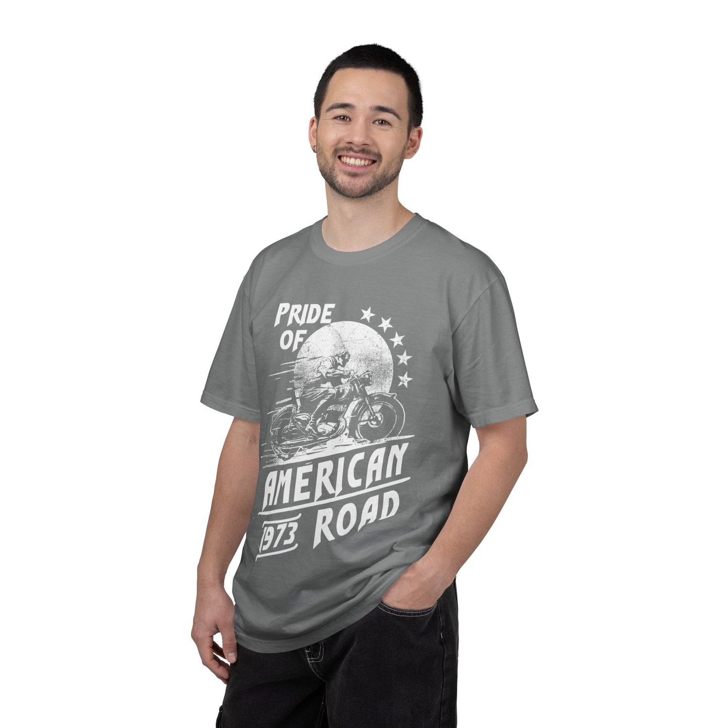 Vintage Pride Of The American Road 1973 Nostalgic Trendy Tee Motorcycle Classic Ride Legendary Bike Unisex Heavy Cotton T-Shirt