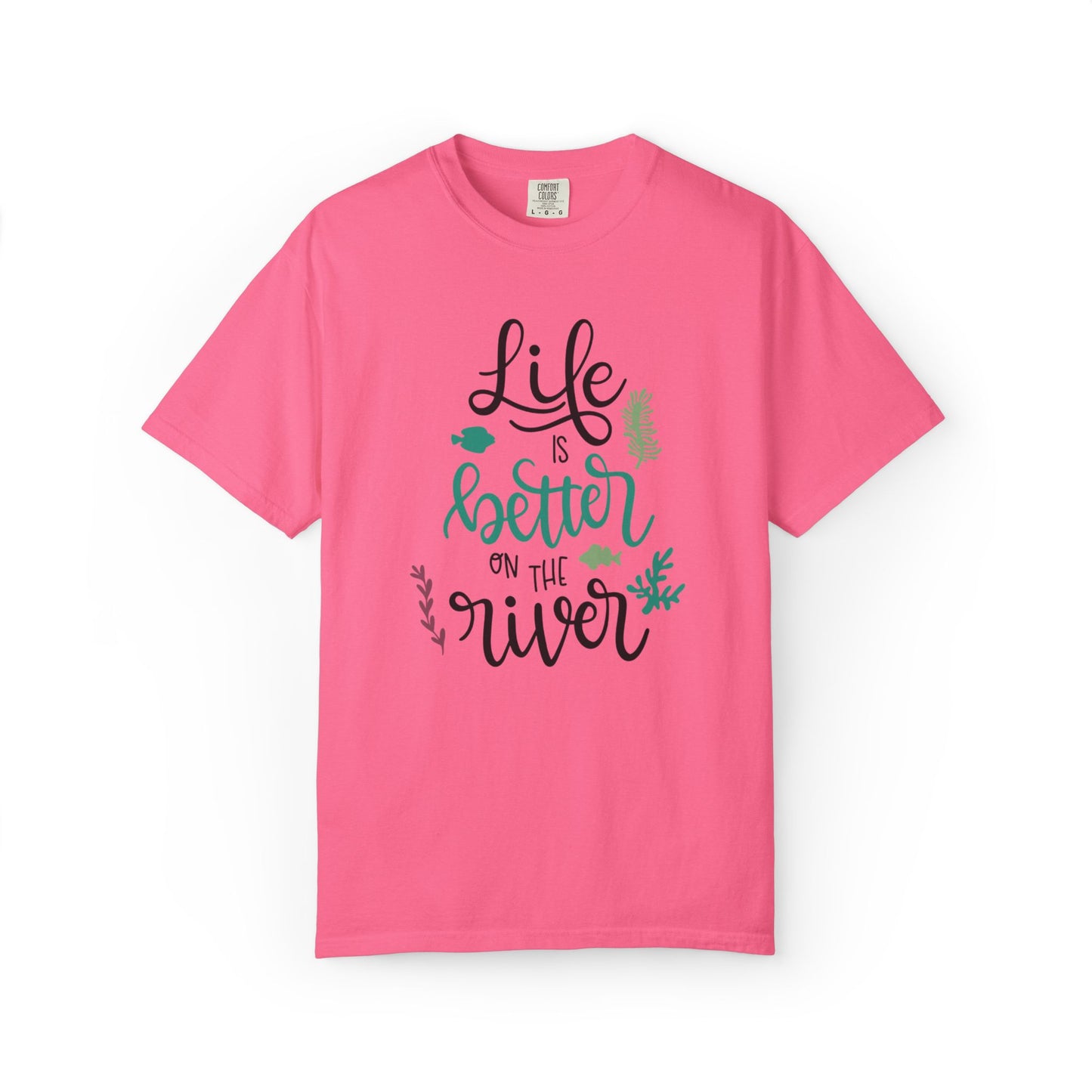 Life Is Better On The River Sand Seashells Waves Tee Elegance Glasses Amazing Fishes Unisex Heavy Cotton T-Shirt