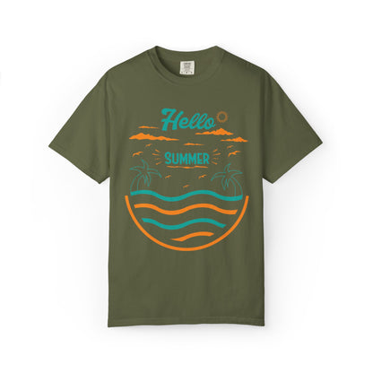 Exciting Hello Summer Sunrise & Sunburn Beach Days Ice Cream Summer Camp Unisex Heavy Cotton T-Shirt