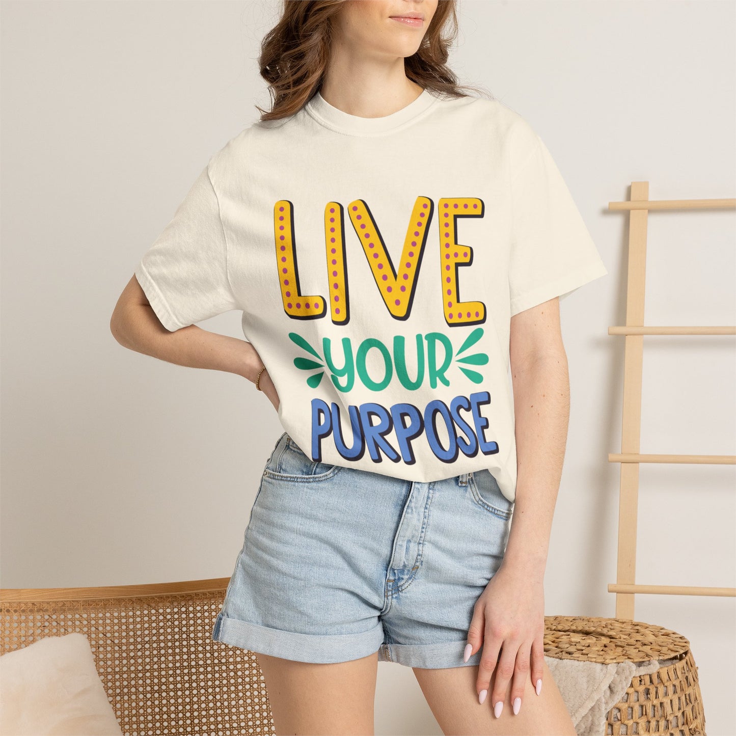 Live Your Purpose Inspirational Tee Stay Focused Positive Message Set Your Goal Empowering Personal Growth Unisex Heavy Cotton T-Shirt