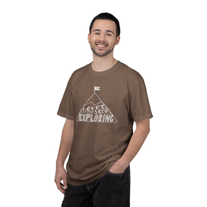 Never Stop Exploring Cool Tee Trekking Outdoor Adventure Hiking Nature Lover Rocks Climbing Unisex Heavy Cotton T-Shirt