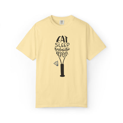 Eat Sleep Badminton Repeat Stay Active Motivation Tee Winning Attitude Sports Dedication Shuttlecock Addiction Unisex Heavy Cotton T-Shirt
