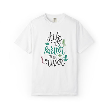 Life Is Better On The River Sand Seashells Waves Tee Elegance Glasses Amazing Fishes Unisex Heavy Cotton T-Shirt