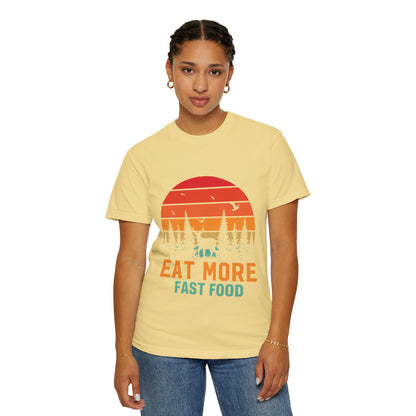 Funny Eat More Fast Food Quick Meals Fried Chicken Burgers Hunting Season Sarcastic Forest Deer Hunting Unisex Heavy Cotton T-Shirt