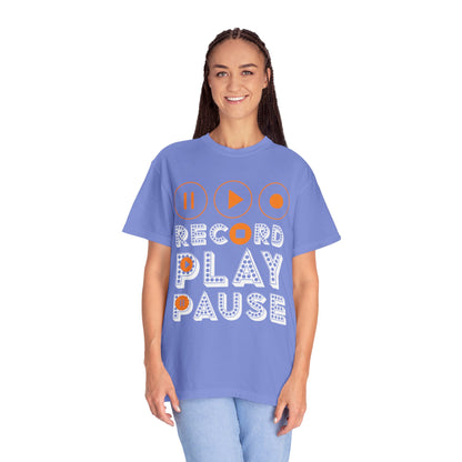 Thrilling Record Play Pause Playback Actions Sound Management Audio Functions Unisex Heavy Cotton T-Shirt