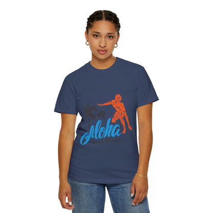 Funny Aloha Beach Paradise White Sand Coconut Tress Beach Party Beach Bar Beach Surfers Unisex Heavy Cotton T-Shirt