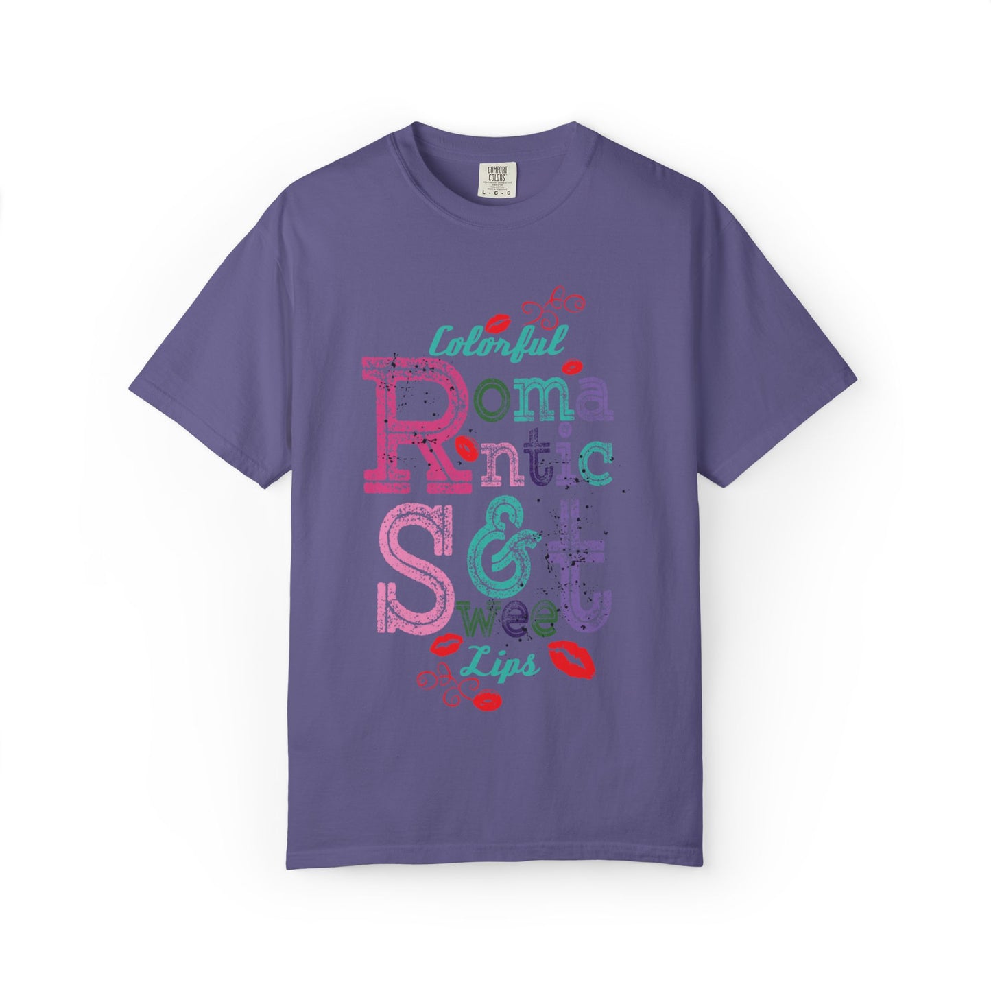 Colorful Romantic & Sweet Lips Affection Lovers Tee Romantic Relationship Forever Strawberry-Tinted Kisses Satin Softness Unisex Heavy Cotton T-Shirt