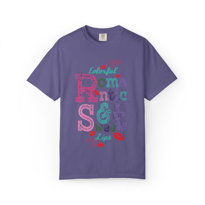 Colorful Romantic & Sweet Lips Affection Lovers Tee Romantic Relationship Forever Strawberry-Tinted Kisses Satin Softness Unisex Heavy Cotton T-Shirt