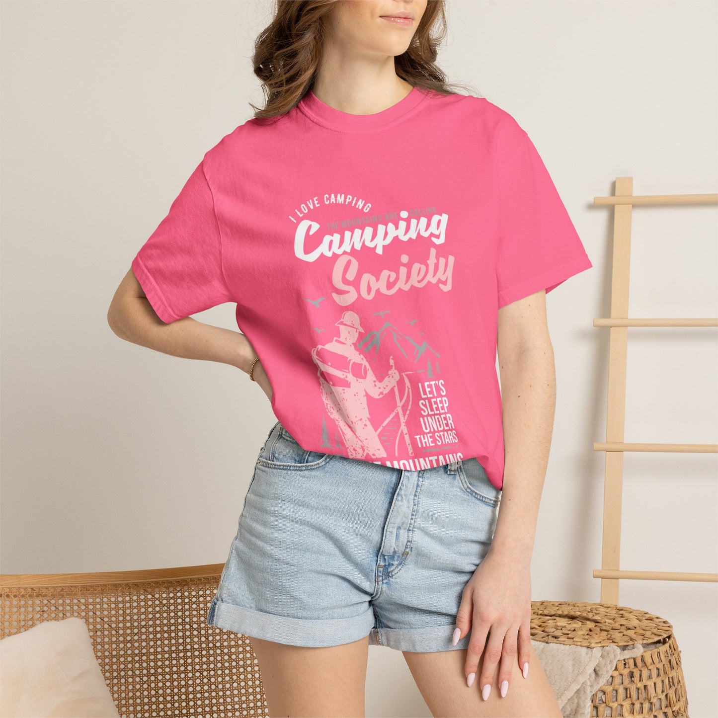 Funny Camping Society I Love Camping Enthusiastic Traveler Sarcastic Adventure Birds In The Mountains Unisex Heavy Cotton T-Shirt
