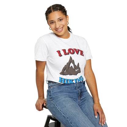 I Love Hiking Trendy Tee Adventure Mountain Hut Belays Ropes Fun Activities Unisex Heavy Cotton T-Shirt