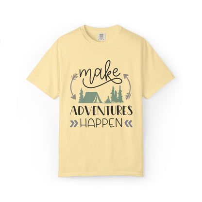 Make Adventures Happen Trendy Tee Enjoyment Mountain Hut Belays Ropes Fun Activities Unisex Heavy Cotton T-Shirt