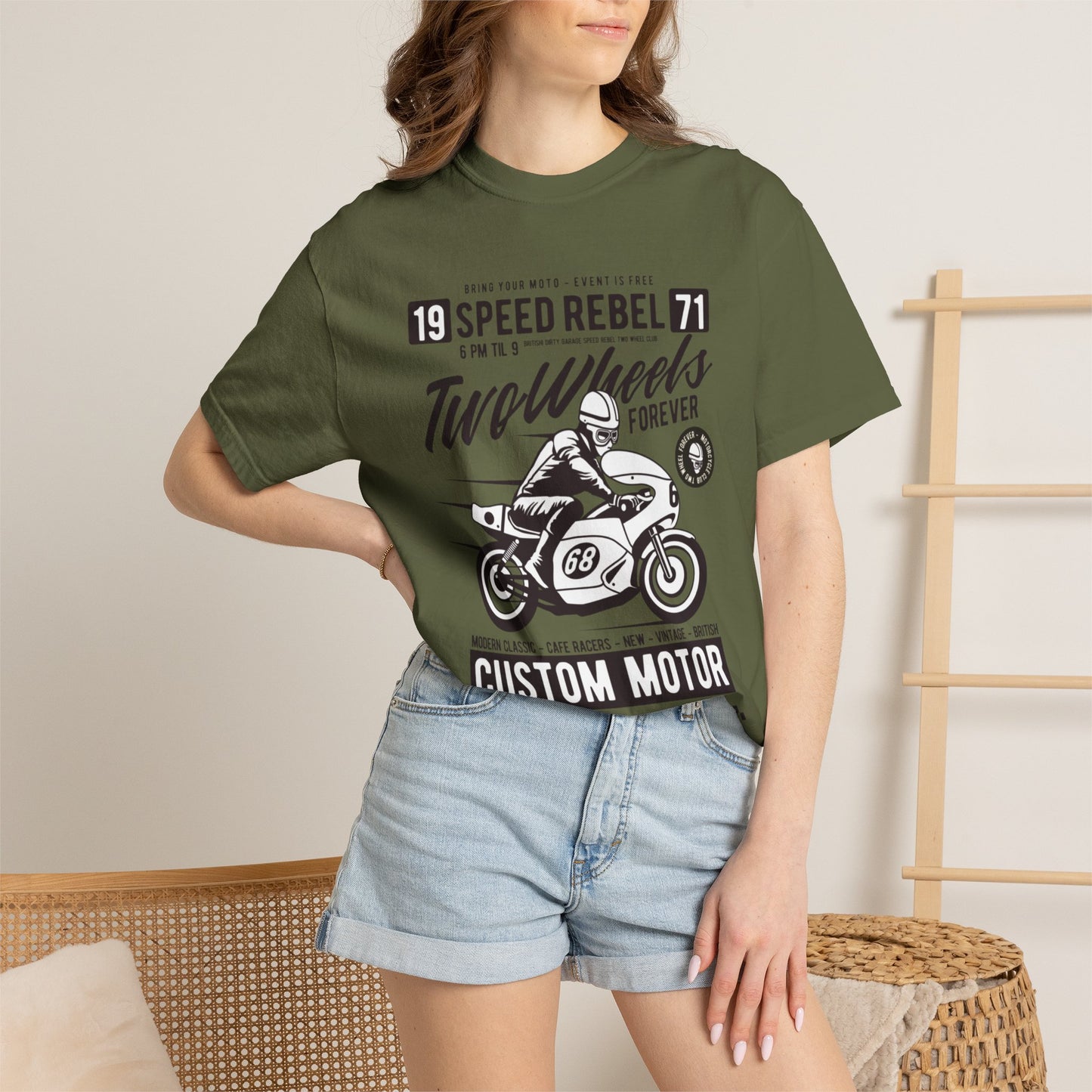 Speed Rebel Two Wheels Custom Engine Club Motorbike Lovers Trendy Tee High-speed Rider Adventure Racer Unisex Heavy Cotton T-Shirt