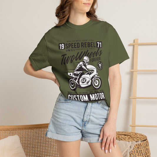 Speed Rebel Two Wheels Custom Engine Club Motorbike Lovers Trendy Tee High-speed Rider Adventure Racer Unisex Heavy Cotton T-Shirt