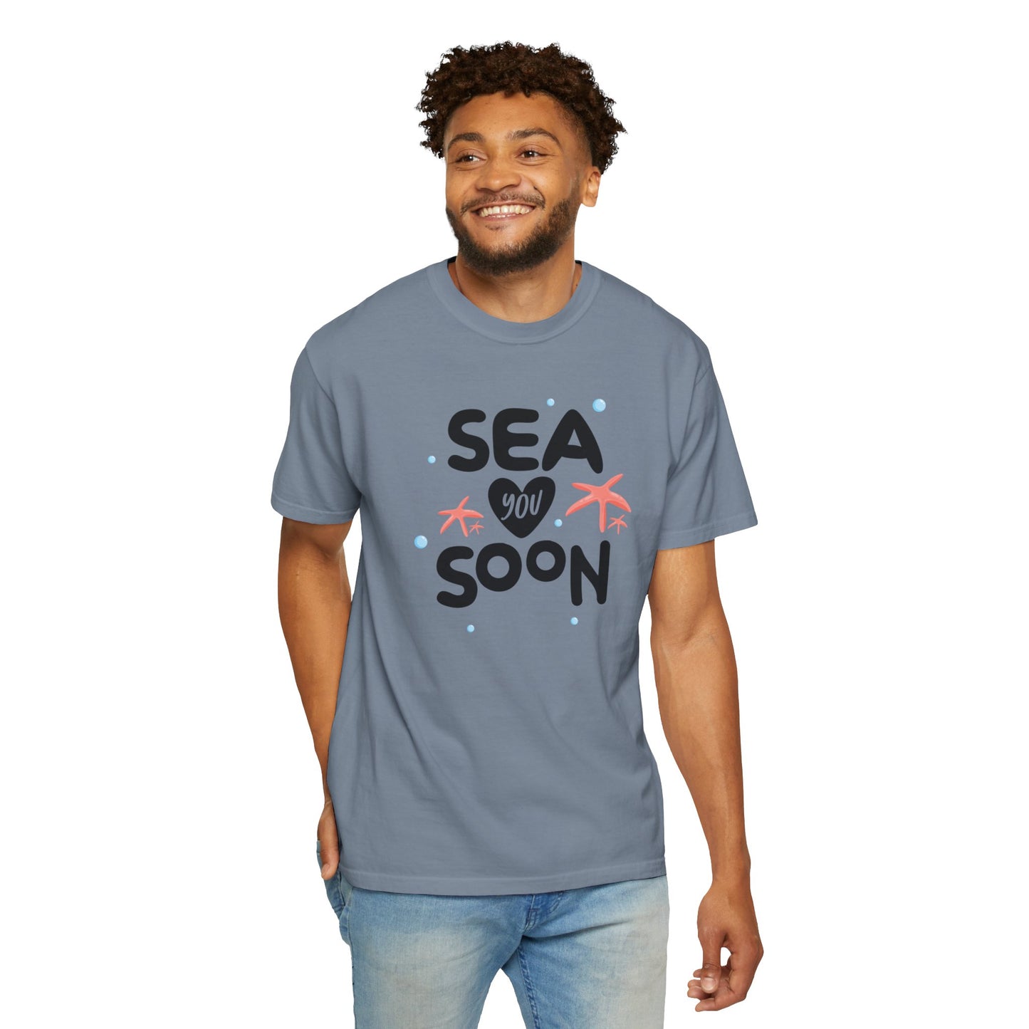 Sea You Soon Sarcastic Tee Ocean Wordplay Seaside Lover Summer Goodbye Ocean Trip Unisex Heavy Cotton T-Shirt