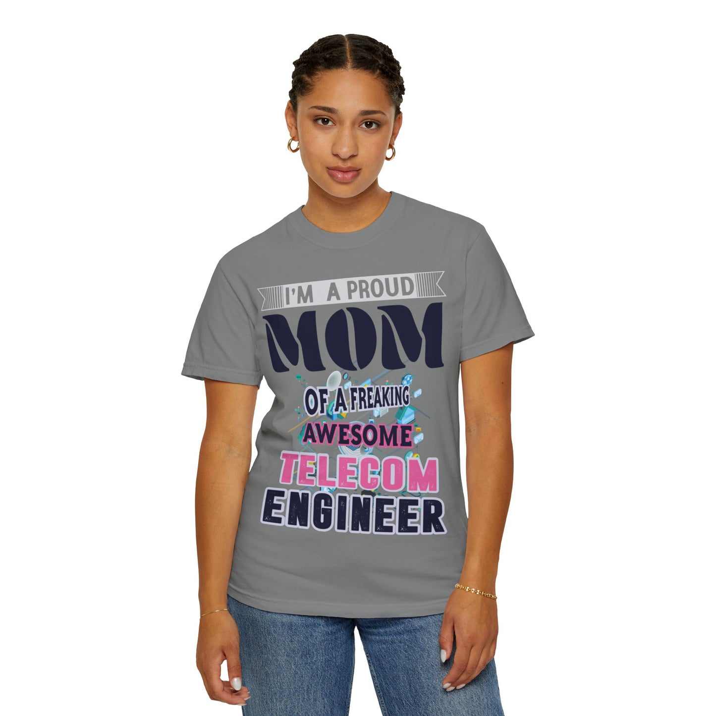 Proud Mom Telecom Engineer Mobile Technology Signal Processing Digital Communication Radio Frequencies Unisex Heavy Cotton T-Shirt