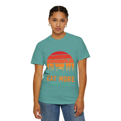 Funny Eat More Fast Food Quick Meals Fried Chicken Burgers Hunting Season Sarcastic Forest Deer Hunting Unisex Heavy Cotton T-Shirt