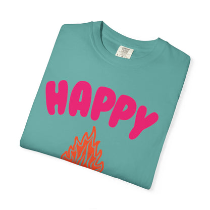 Happy Camper Freedom Fighter Adventure Lovers Tee Nature Exploration Bonfire Travel Van Unisex Heavy Cotton T-Shirt