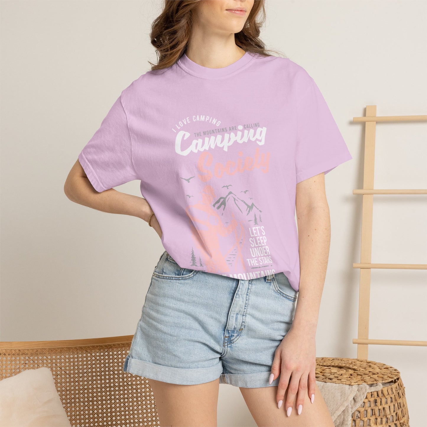 Funny Camping Society I Love Camping Enthusiastic Traveler Sarcastic Adventure Birds In The Mountains Unisex Heavy Cotton T-Shirt