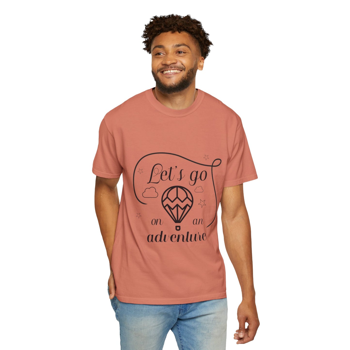 Let’s Go On An Adventure Nature Exploration Bonfire Travel Lovers Tee Freedom Hot Air Balloon Unisex Heavy Cotton T-Shirt