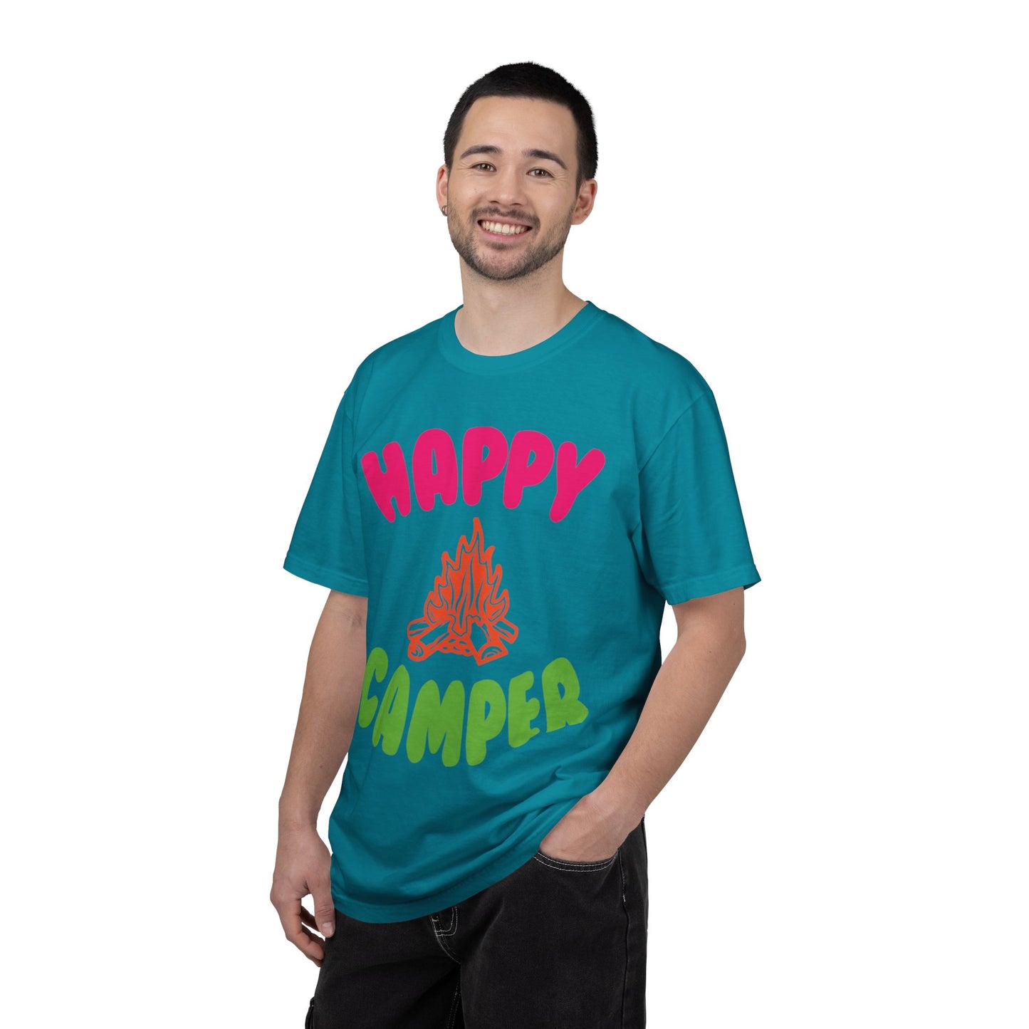 Happy Camper Freedom Fighter Adventure Lovers Tee Nature Exploration Bonfire Travel Van Unisex Heavy Cotton T-Shirt