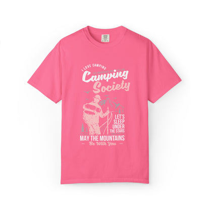 Funny Camping Society I Love Camping Enthusiastic Traveler Sarcastic Adventure Birds In The Mountains Unisex Heavy Cotton T-Shirt