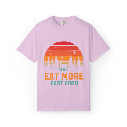 Funny Eat More Fast Food Quick Meals Fried Chicken Burgers Hunting Season Sarcastic Forest Deer Hunting Unisex Heavy Cotton T-Shirt