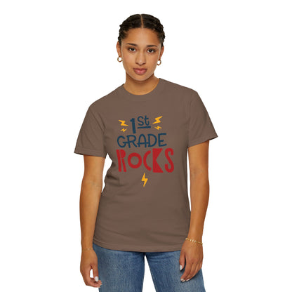 Funny 1st Grade Romeo Learning Legend Super Scholar Junior Geniuses Science Star Student’s Day Unisex Heavy Cotton T-Shirt