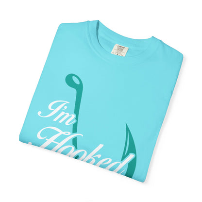 Funny I’m Hooked Rod and Reel Tackle Box Catch Of The Day Sarcastic Fishing Adventure Unisex Heavy Cotton T-Shirt