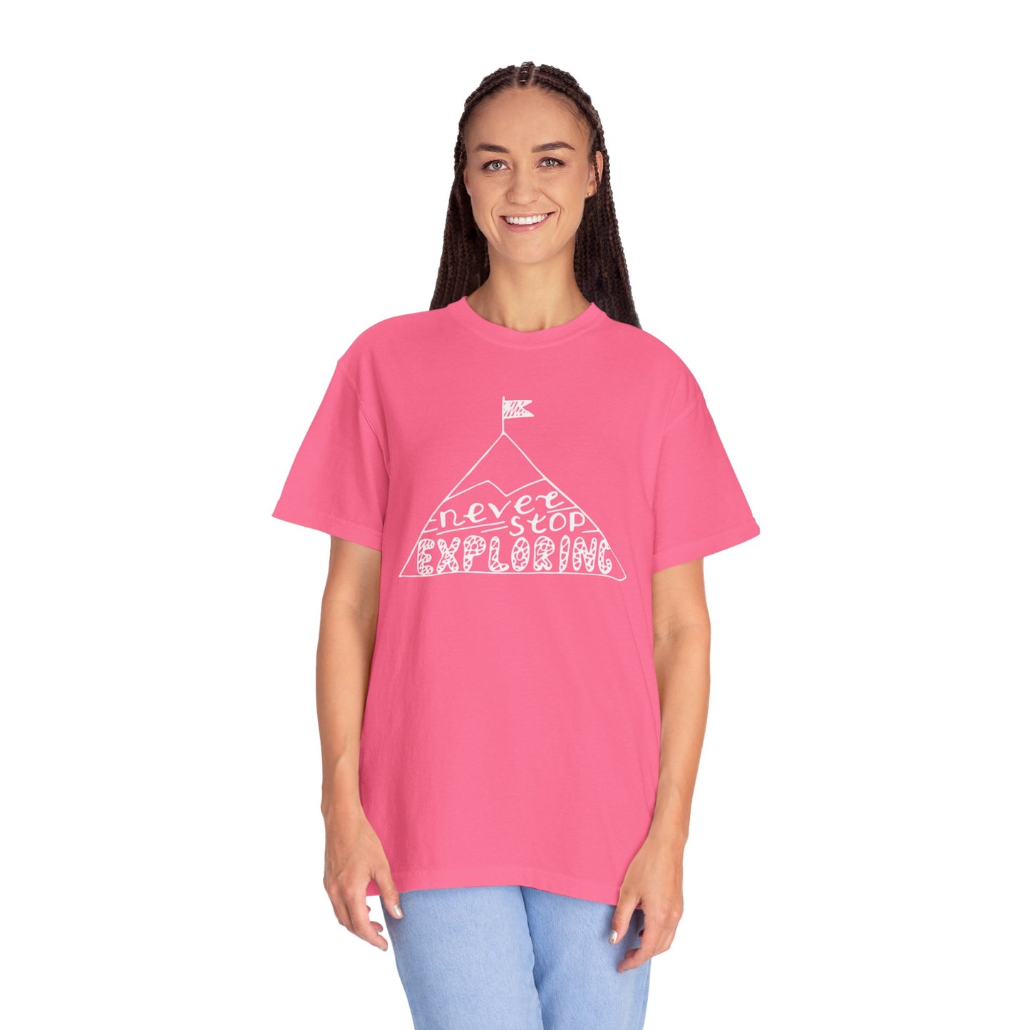 Never Stop Exploring Cool Tee Trekking Outdoor Adventure Hiking Nature Lover Rocks Climbing Unisex Heavy Cotton T-Shirt