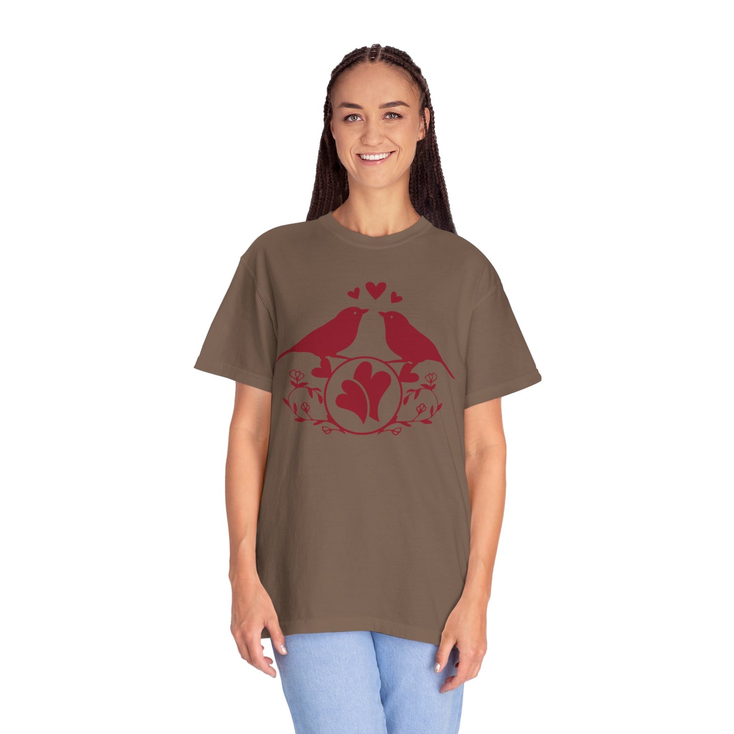 Romantic Love Birds Monogram Boundless Love Affection Lover’s Tee Infinite Bliss Butterfly Kisses Evergreen Romance Unisex Heavy Cotton T-Shirt
