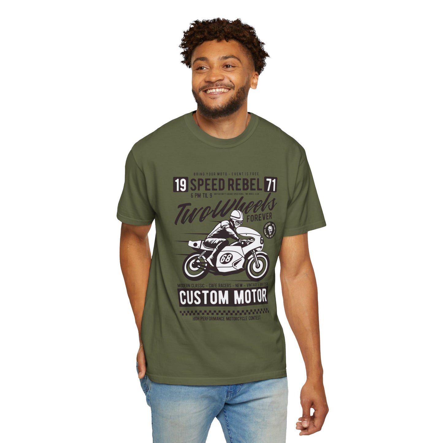 Speed Rebel Two Wheels Custom Engine Club Motorbike Lovers Trendy Tee High-speed Rider Adventure Racer Unisex Heavy Cotton T-Shirt