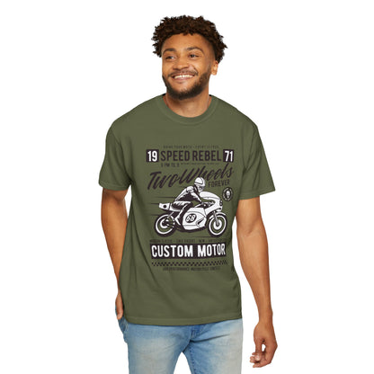 Speed Rebel Two Wheels Custom Engine Club Motorbike Lovers Trendy Tee High-speed Rider Adventure Racer Unisex Heavy Cotton T-Shirt