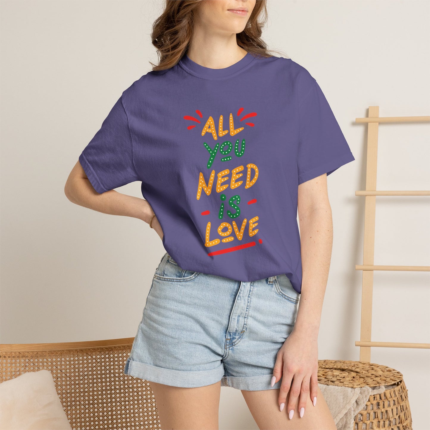 All You Need Is Love T-Shirt — Retro Handwritten Love Graphic Unisex Heavy Cotton T-Shirt